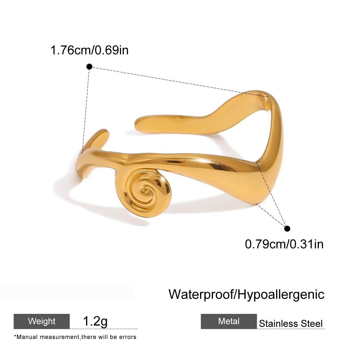 Anillos Ajustables Para Mujer En Espiral De Acero Inoxidable, Resistentes Al Agua, Color Dorado h5 