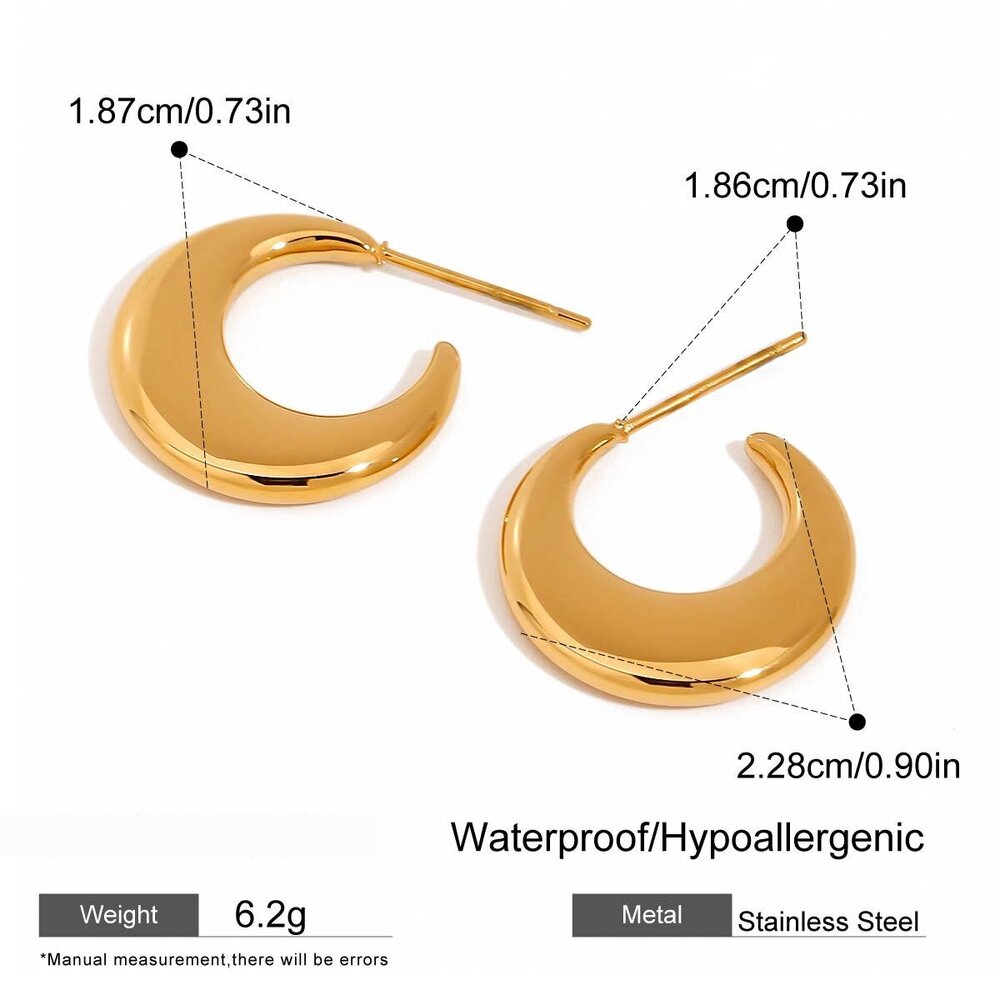 Moon Stainless Steel Waterproof Gold Color Women's Drop Earrings