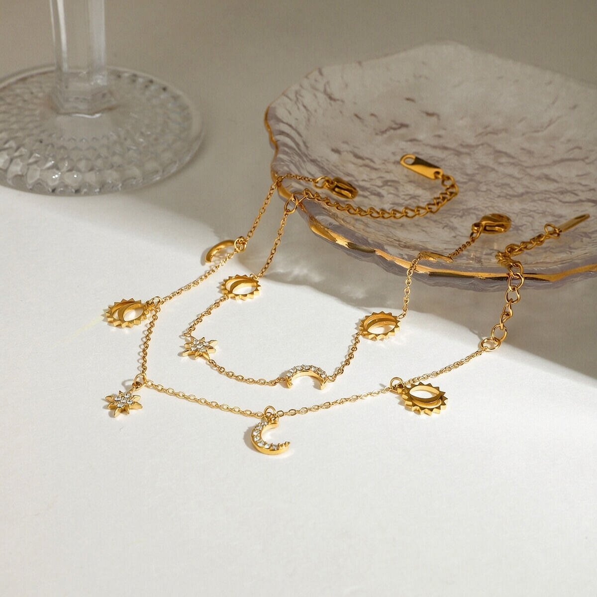 1 Piece Gold Color Stainless Steel Waterproof Moon & Star Women's Charm Bracelets Picture2
