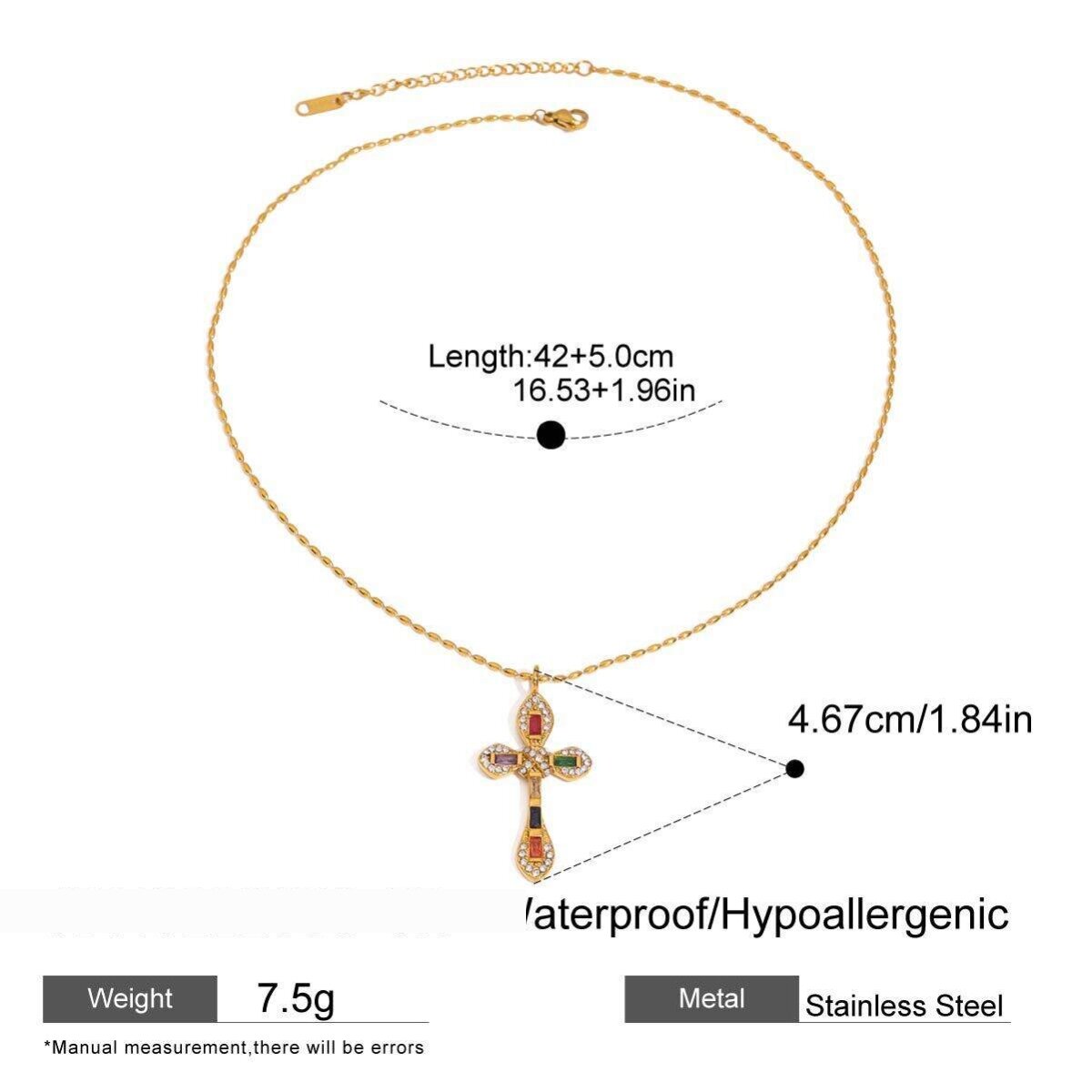 1 Piece Retro Cross Stainless Steel Waterproof Gold Color Women's Pendant Necklaces h5 