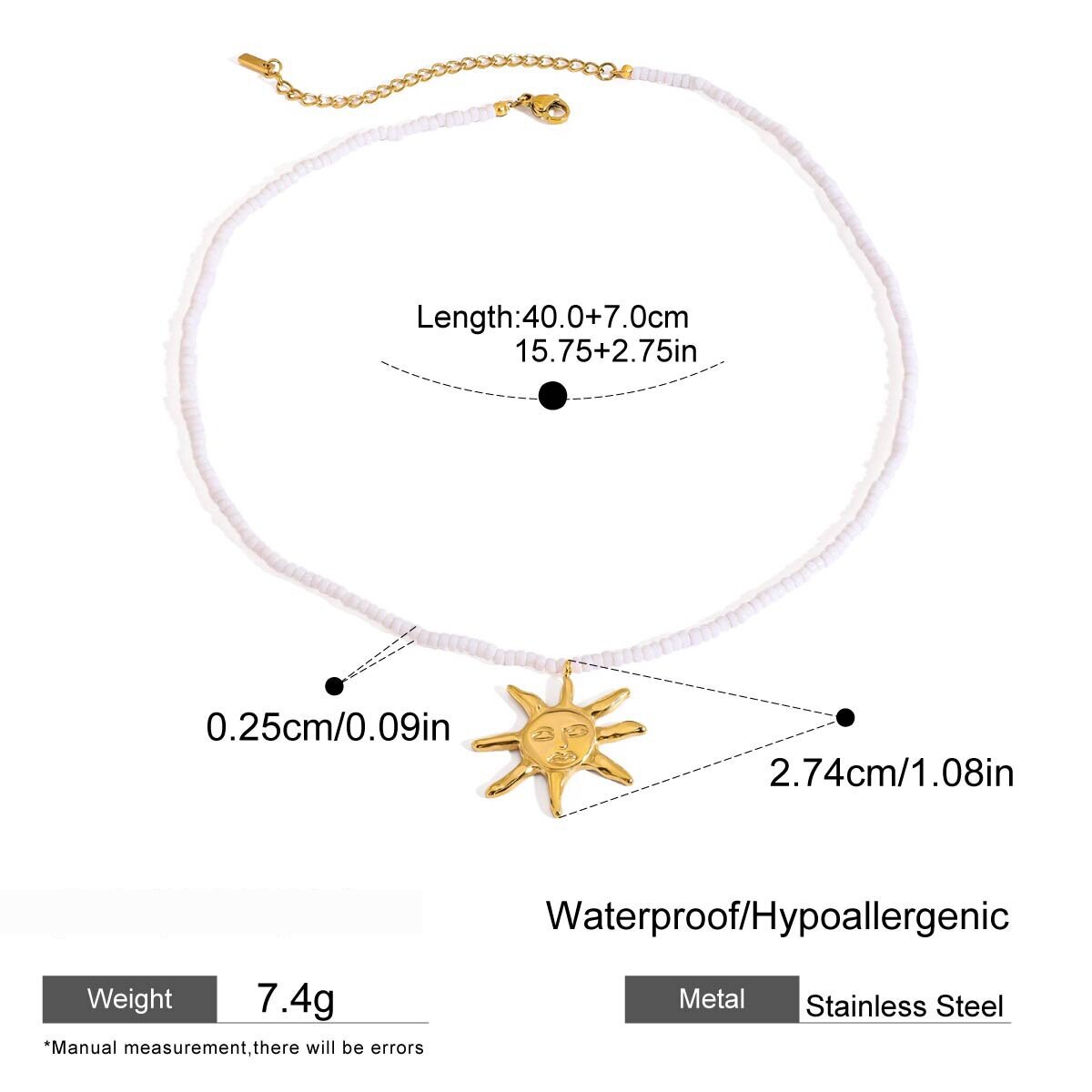1 Piece Simple Series Bohemian Turtle Stainless Steel Waterproof   Gold Color  Women's Beaded Necklaces 
