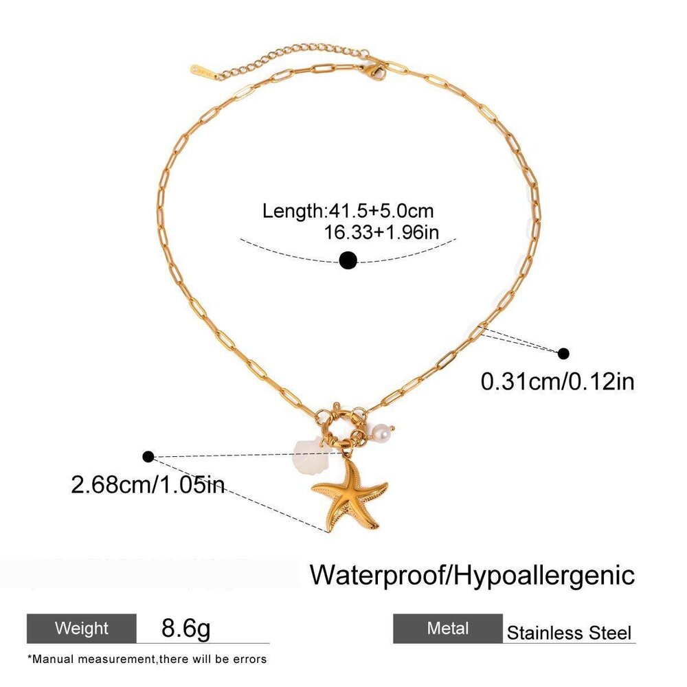 1 Piece Gold Color Stainless Steel Waterproof Starfish Pendant Necklace