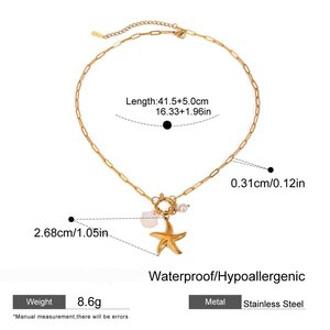 1 Piece Gold Color Stainless Steel Waterproof Starfish Pendant Necklace h5