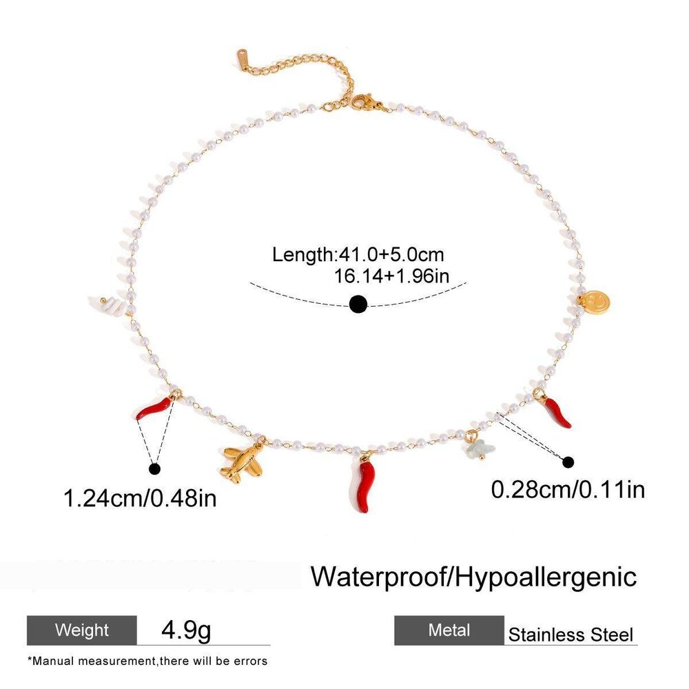 1 Piece Simple Series Pearl Stainless Steel Gold Color Pearl Women's Pendant Necklaces
