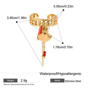 1 Piece Gold Color Stainless Steel Waterproof Coral Pendant Women's Adjustable Rings h5