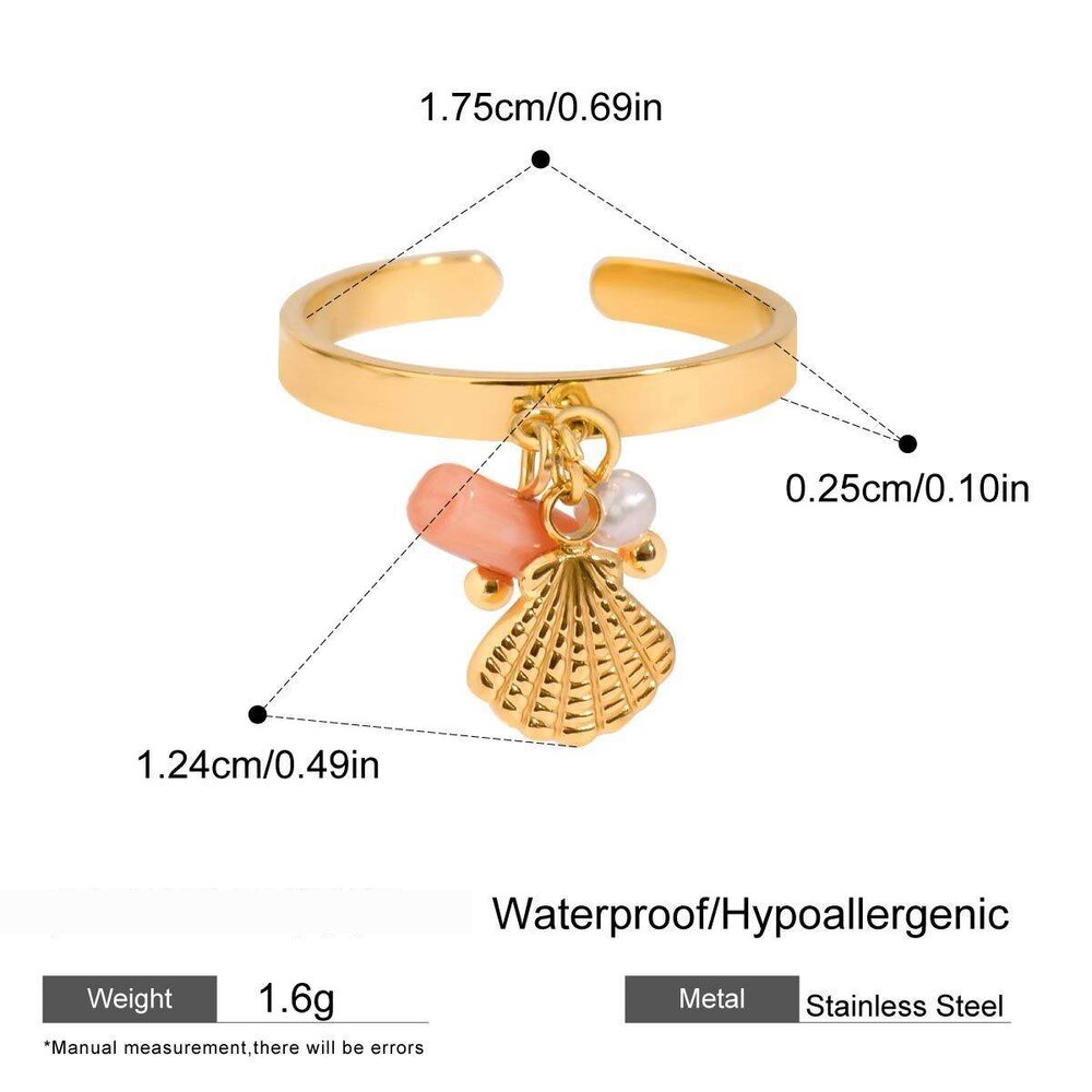 1 Piece Simple Series Bohemian Turtle Stainless Steel Waterproof Gold Color Artificial Pearl Women's Adjustable Rings