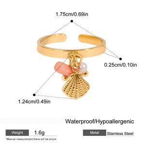 1 Piece Simple Series Bohemian Turtle Stainless Steel Waterproof Gold Color Artificial Pearl Women's Adjustable Rings h5