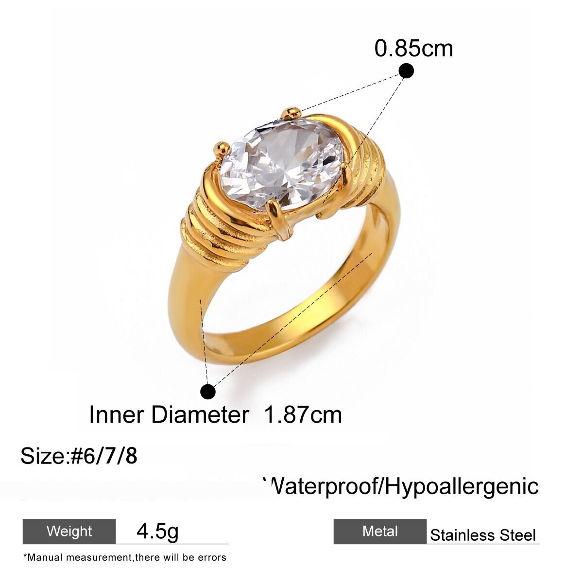 1 Piece Classic Geometric Stainless Steel Waterproof Gold Color Women's Single Rings 