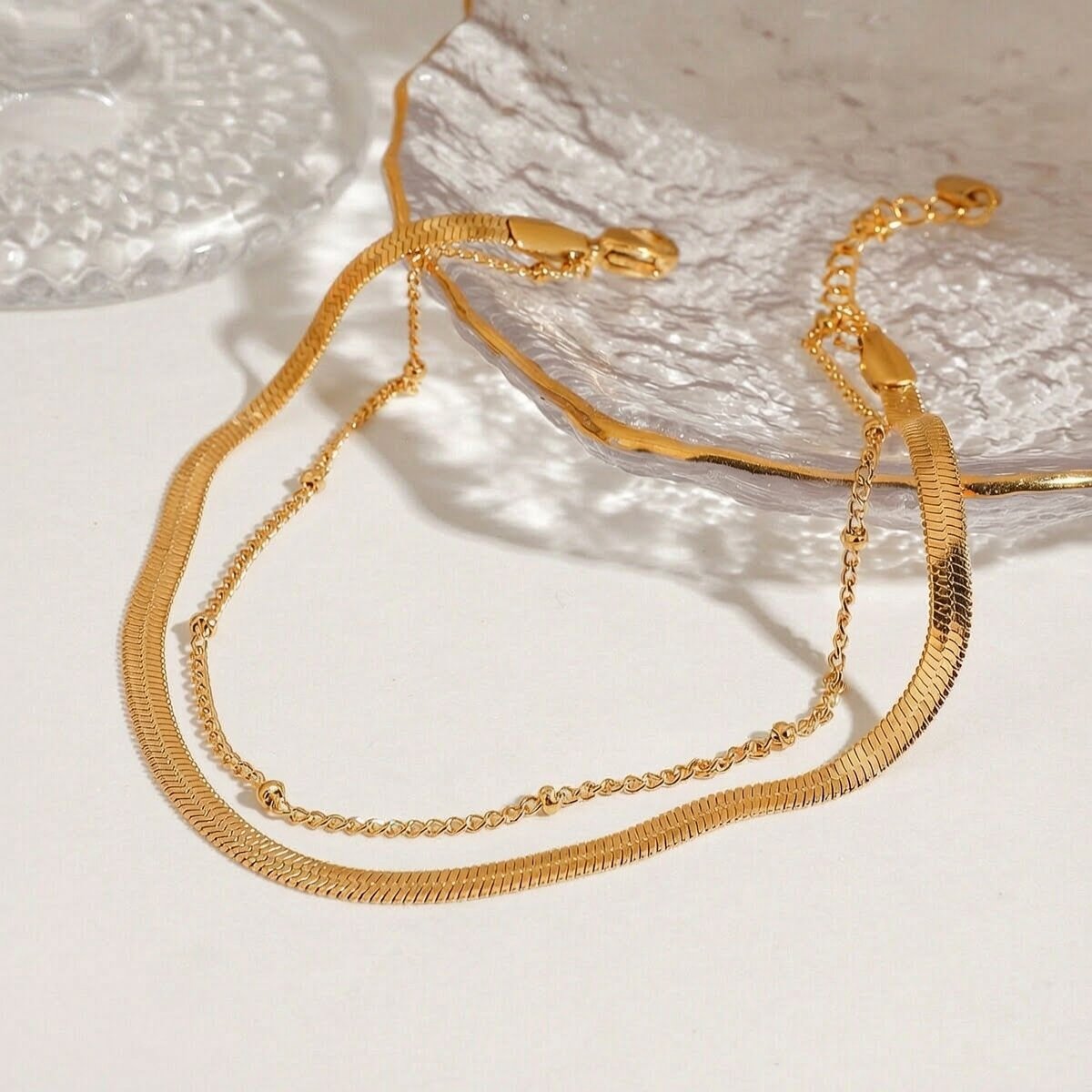 1 Piece Stainless Steel Waterproof Gold Color Women's Layered Anklets h5 Picture2
