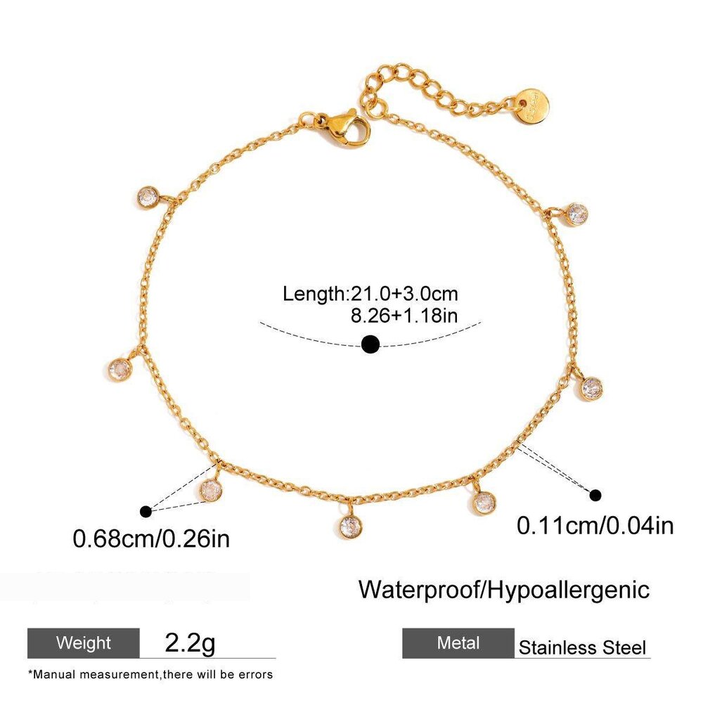 1 Piece Simple Series Style Chain Stainless Steel Gold Color Zircon Women's Anklets