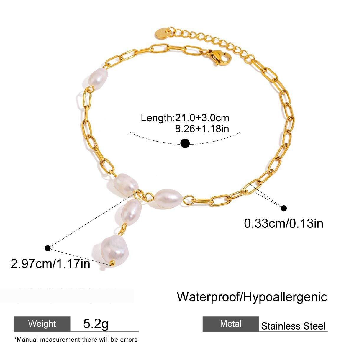 Tobilleras Para Mujer De Acero Inoxidable Color Dorado Con Perla Estilo , Serie Simple, 1 Pieza h5 