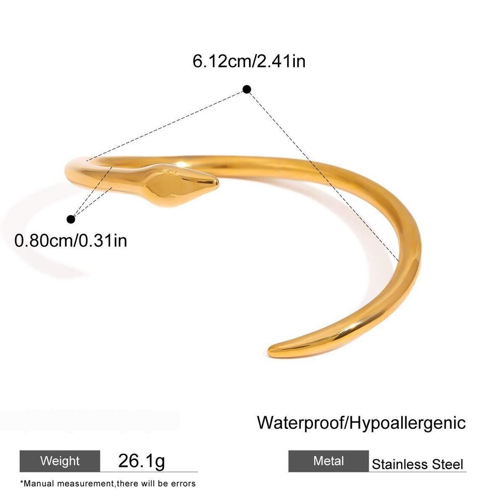 1 Piece Luxury Style Snake Shape Stainless Steel Waterproof Gold Color Women's Bangles