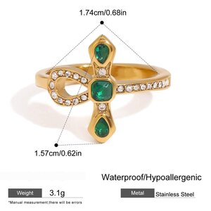 1 Piece Retro Cross Stainless Steel Waterproof Gold Color Women's Single Rings h5