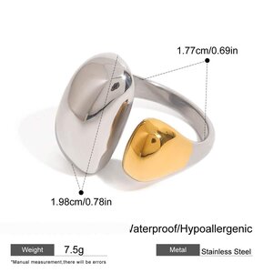 1 Stück Einfache Serie Unregelmäßige Ovale Form Edelstahl Wasserdicht Goldfarben Damen Einzelring h5