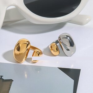1 Stück Einfache Serie Unregelmäßige Ovale Form Edelstahl Wasserdicht Goldfarben Damen Einzelring h5 Bild2
