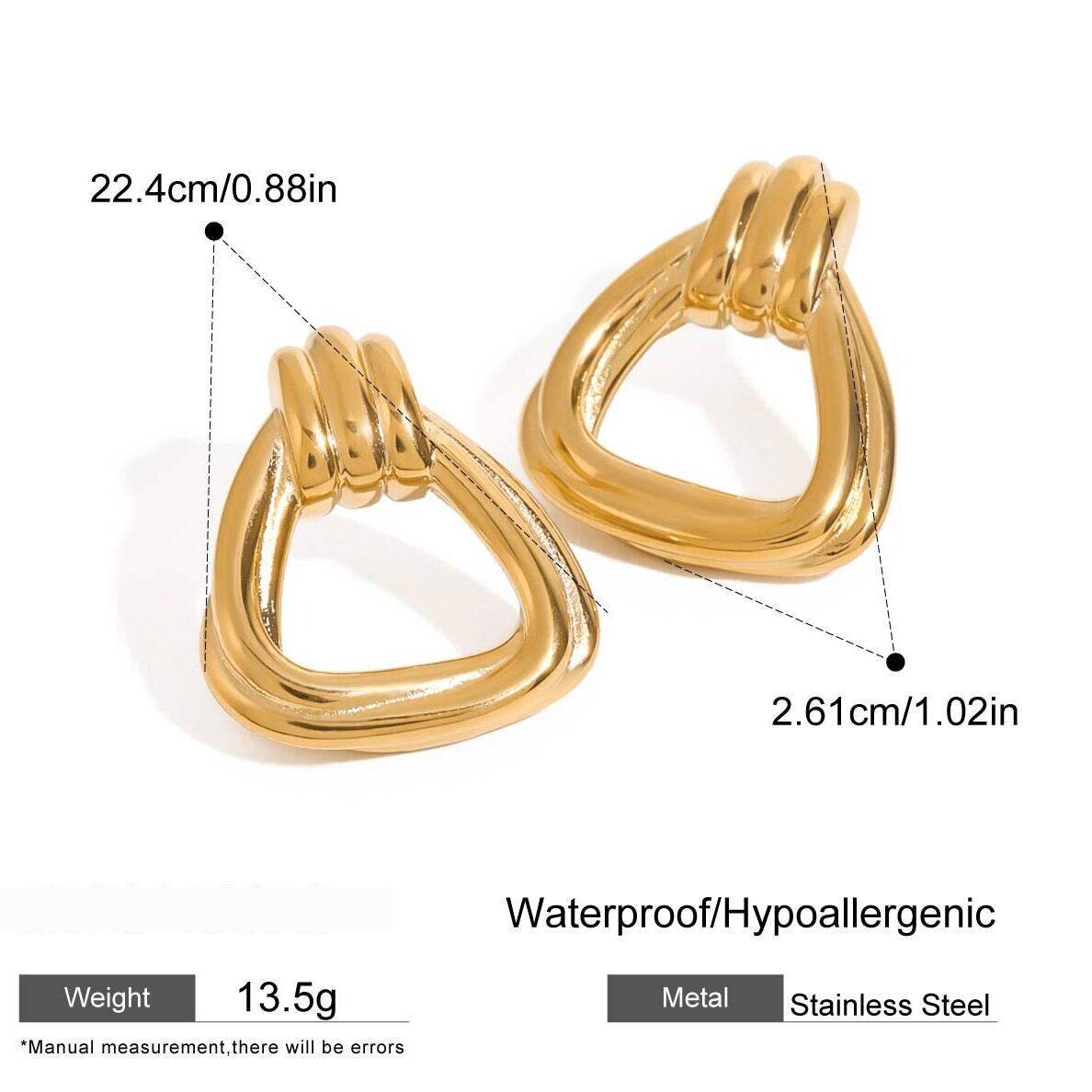 1 Par De Pendientes Minimalistas De Triángulo De Acero Inoxidable, Resistentes Al Agua, Color Dorado, Para Mujer. h5 
