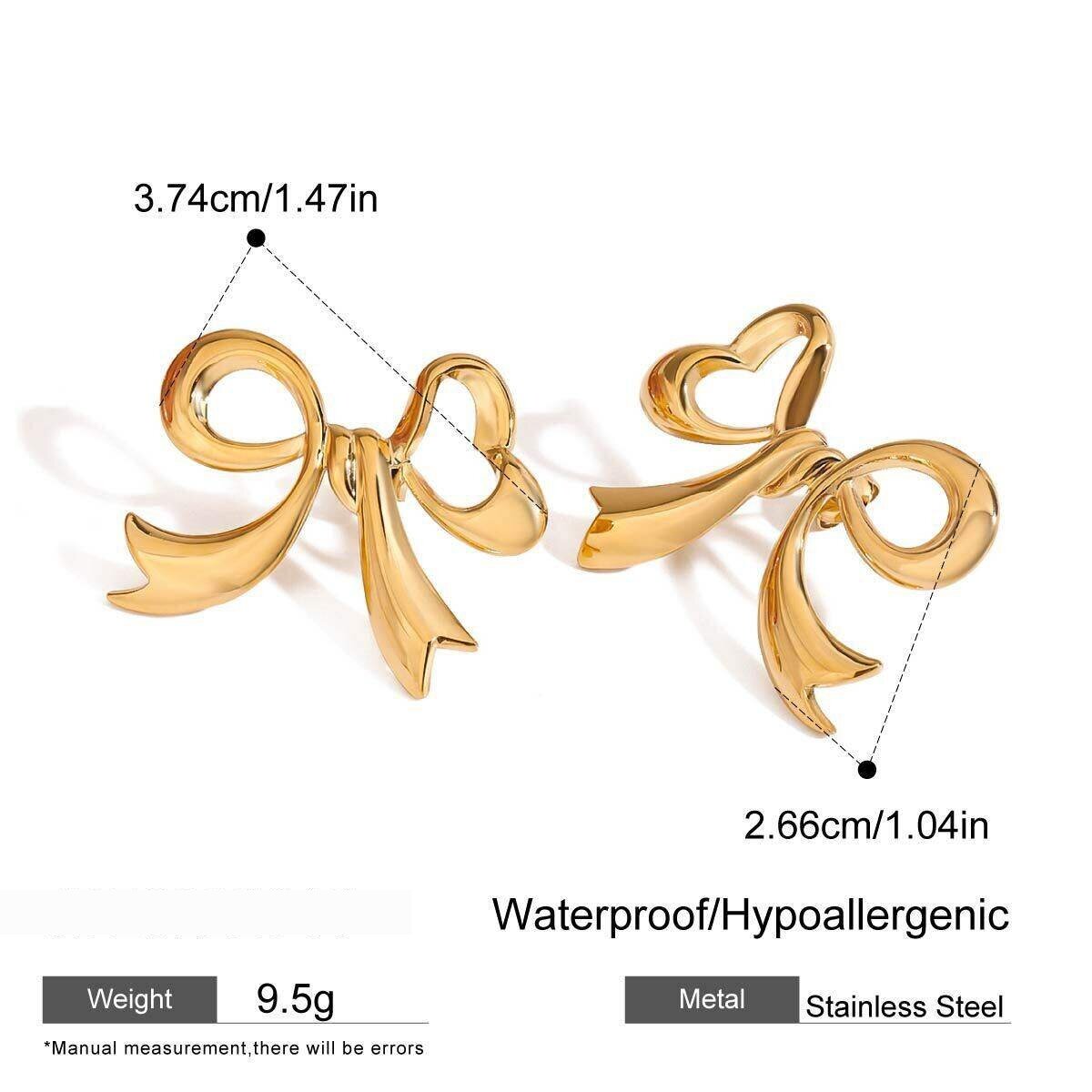 1 Paar Romantische, Elegante Schleifen-Ohrstecker Aus Edelstahl, Wasserfest, Goldfarben, Für Damen h5 
