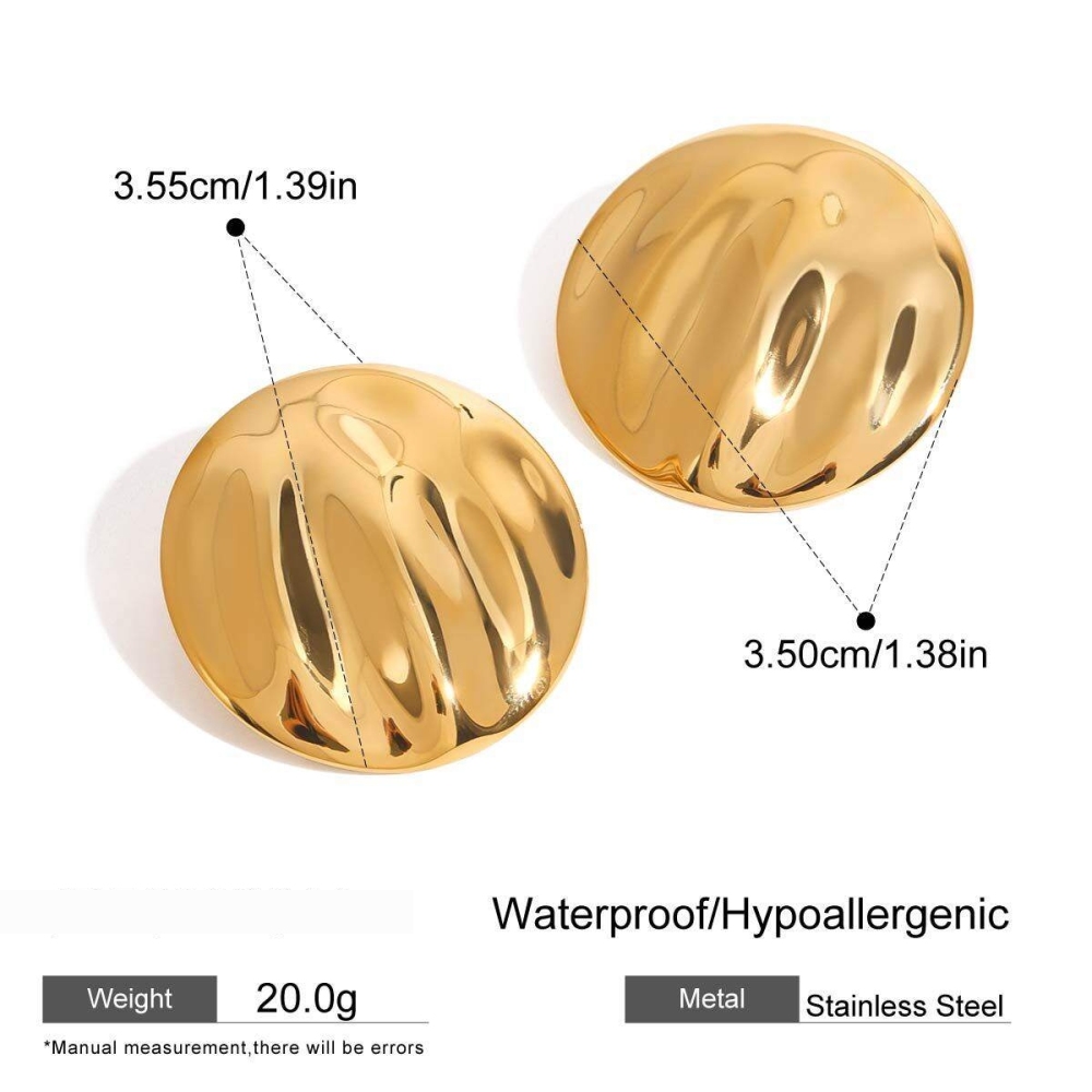 1 Paar Minimalistische Ohrstecker Aus Edelstahl Mit Wasserwellenmuster, Wasserfest, Goldfarben