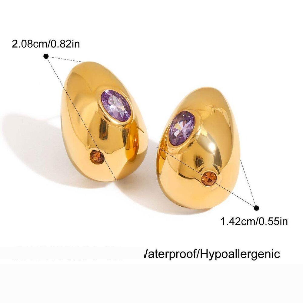 1 Paar Klassische, Exquisite, Mehrfarbige, Wasserfeste Ohrstecker Aus Edelstahl In Goldfarbe Mit Tropfenmuster Für Damen.