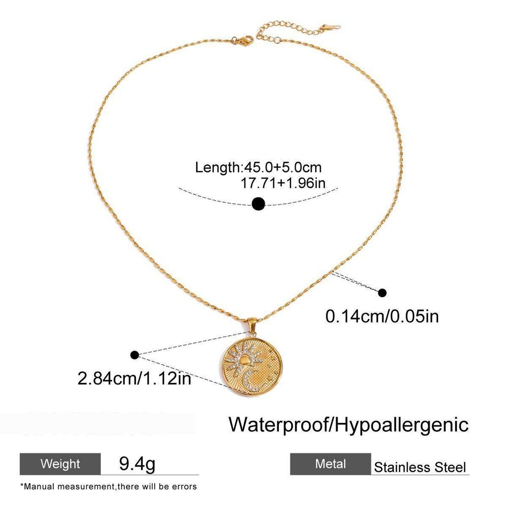 1 Piece Romantic Series Stylish Sun & Moon Pattern Stainless Steel Waterproof Gold Color Women's Pendant Necklaces