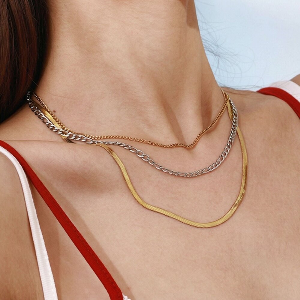 1 Piece Simple Series Charming Style Line Stainless Steel Waterproof Gold & Silver Color Women's Layered Necklaces Picture2