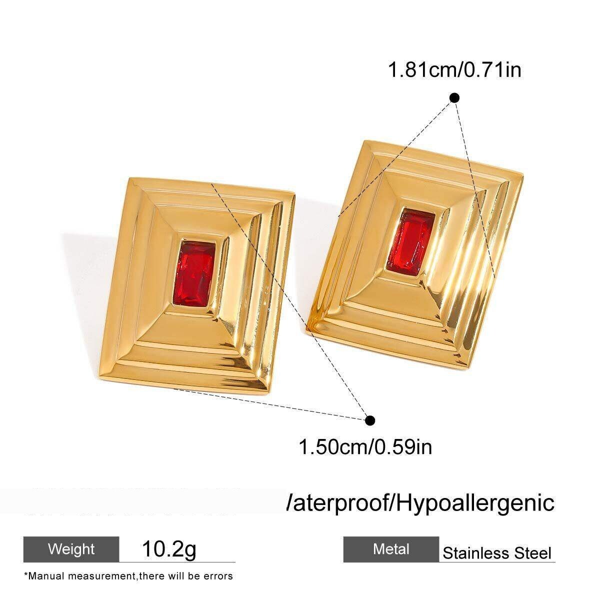 1 Pair Luxurious Series Retro Quadrilateral Shape Chic Stainless Steel Waterproof Gold Color Women's Stud Earrings 