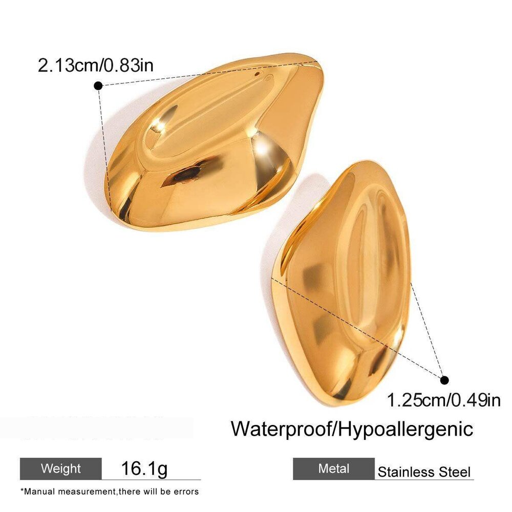 1 Pair Commute Series Fashionable Irregular Oval Shape Stainless Steel Waterproof Gold Color Women's Stud Earrings