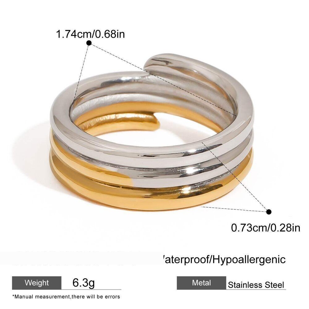 1 Piece Minimalist Series Chic Mixed Color Three Layers Stainless Steel Waterproof Gold & Silver Color Women's Single Rings