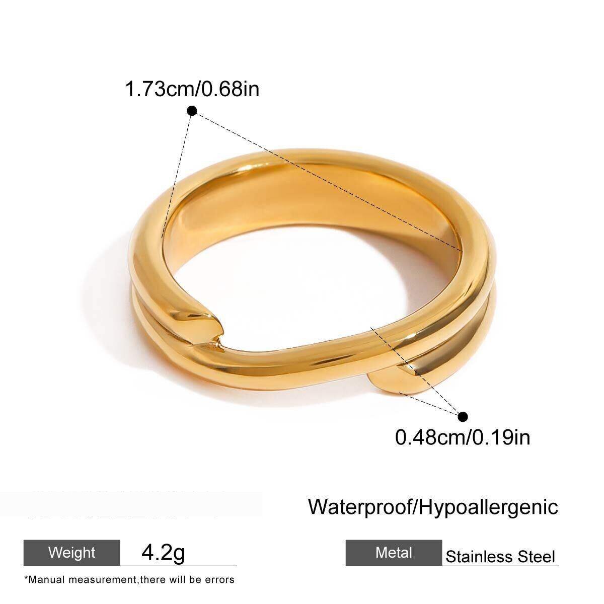 1 Piece Classic Series Delicate Double-Layer Circle Stainless Steel Waterproof Gold Color Women's Single Rings h5 