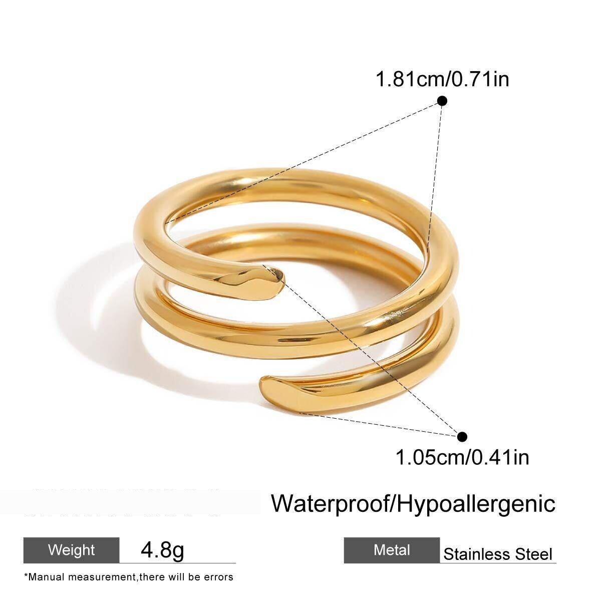 1 Piece Minimalist Series Chic Three Layers Circle Stainless Steel Waterproof Gold Color Women's Single Rings h5 