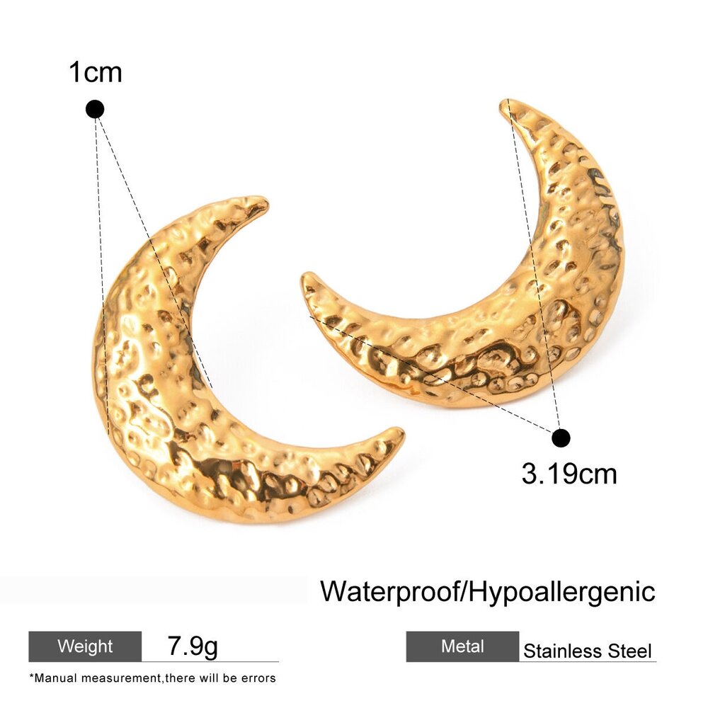 1 Piece Exquisite Series Classic Moon Hammered Texture Stainless Steel Waterproof Gold Color Women's Adjustable Rings
