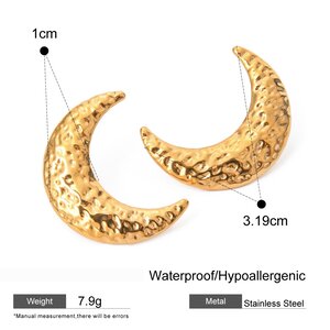 1 Piece Exquisite Series Classic Moon Hammered Texture Stainless Steel Waterproof Gold Color Women's Adjustable Rings h5