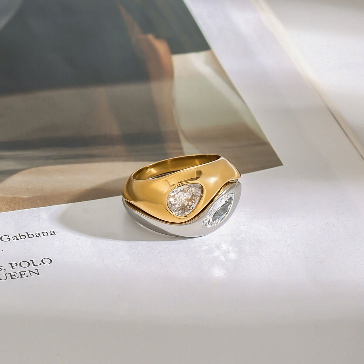 1 Piece Luxurious Series Exquisite Retro Droplet Stainless Steel Waterproof Gold Color Women's Ring Sets Picture2