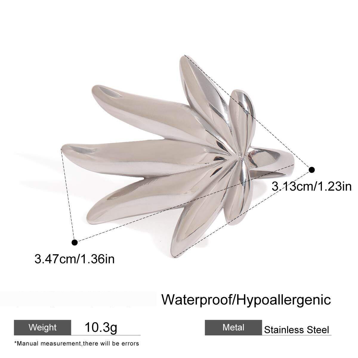 1 Piece Natural Series  Style Leaves Shape Titanium Steel Gold Color Women's Single Rings h5 