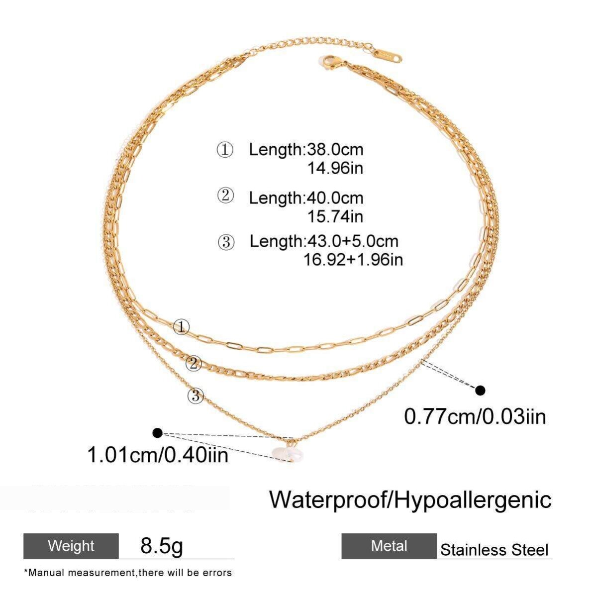 Collier À Plusieurs Rangs Pour Femme, En Acier Inoxydable Doré, Imperméable, Collection Elegant Series (1 Pièce) h5 