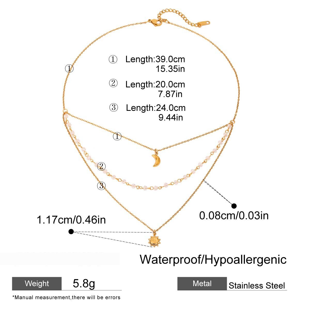1 Piece Luxurious Series Charming Sun & Moon Stainless Steel Waterproof Gold Color Women's Layered Necklaces h5 