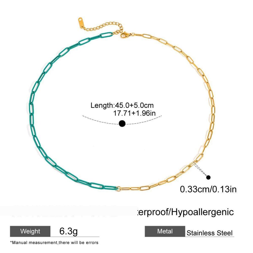 1 Piece Polychrome Series Vogue Contrast Color Stainless Steel Waterproof Gold Color Women's Chain Necklaces