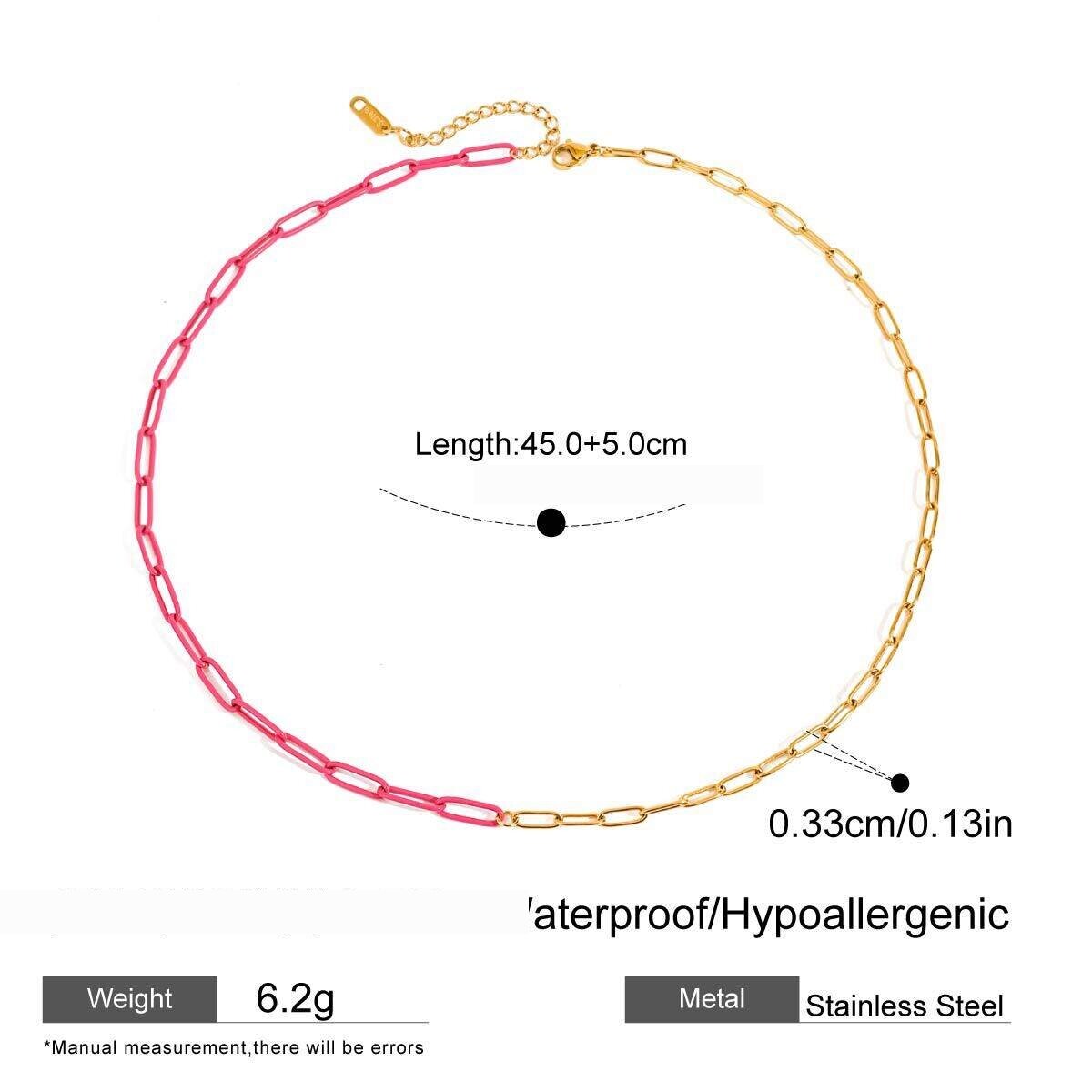 1 Piece Polychrome Series Vogue Contrast Color Stainless Steel Waterproof Gold Color  Women's Chain Necklaces 