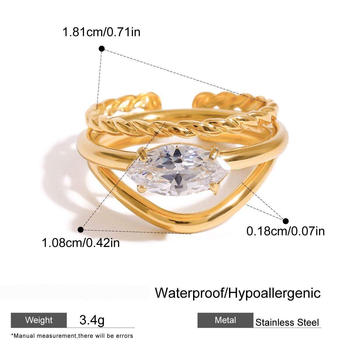 1 Piece Luxurious Series Vintage Oval Stainless Steel Waterproof Gold Color Women's Ring Sets 