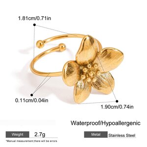 1 Piece Romantic Series Elegant Delicate Flower Stainless Steel Waterproof Gold Color Women's Adjustable Rings h5