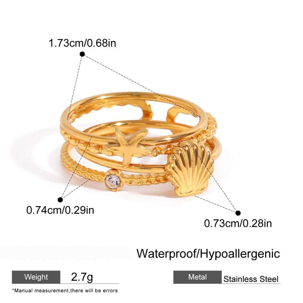 1 Piece Romantic Series Exquisite Conch Stainless Steel Waterproof Gold Color Women's Ring Sets