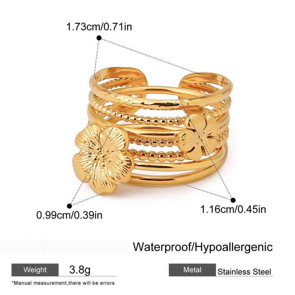 1 Piece Luxurious Series Chic Style Flowers Stainless Steel Gold Color Women's Ring Sets