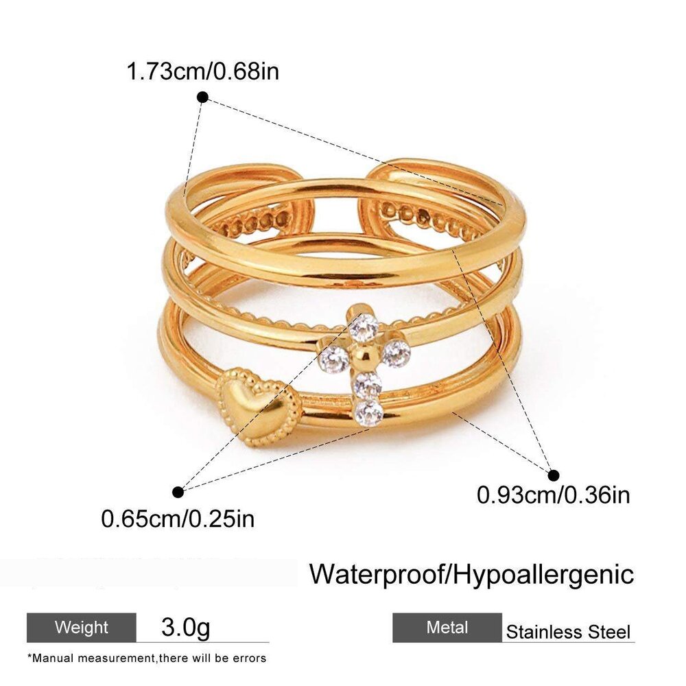 1 Piece Exquisite Series Delicate Cross Stainless Steel Waterproof Gold Color Women's Ring Sets