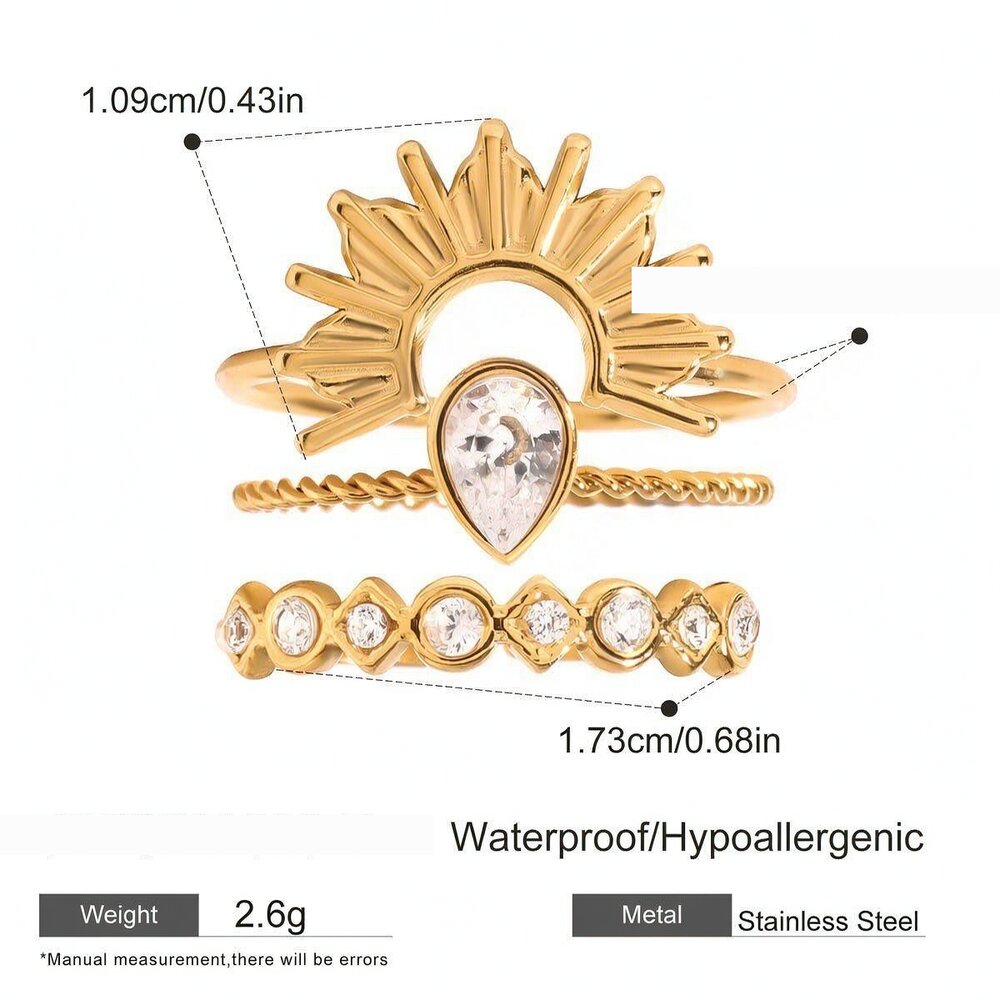 1 Piece Luxurious Series Charming Droplet Stainless Steel Waterproof Gold Color Women's Ring Sets