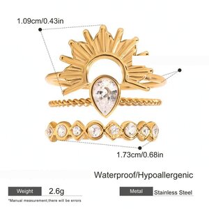 1 Piece Luxurious Series Charming Droplet Stainless Steel Waterproof Gold Color Women's Ring Sets h5