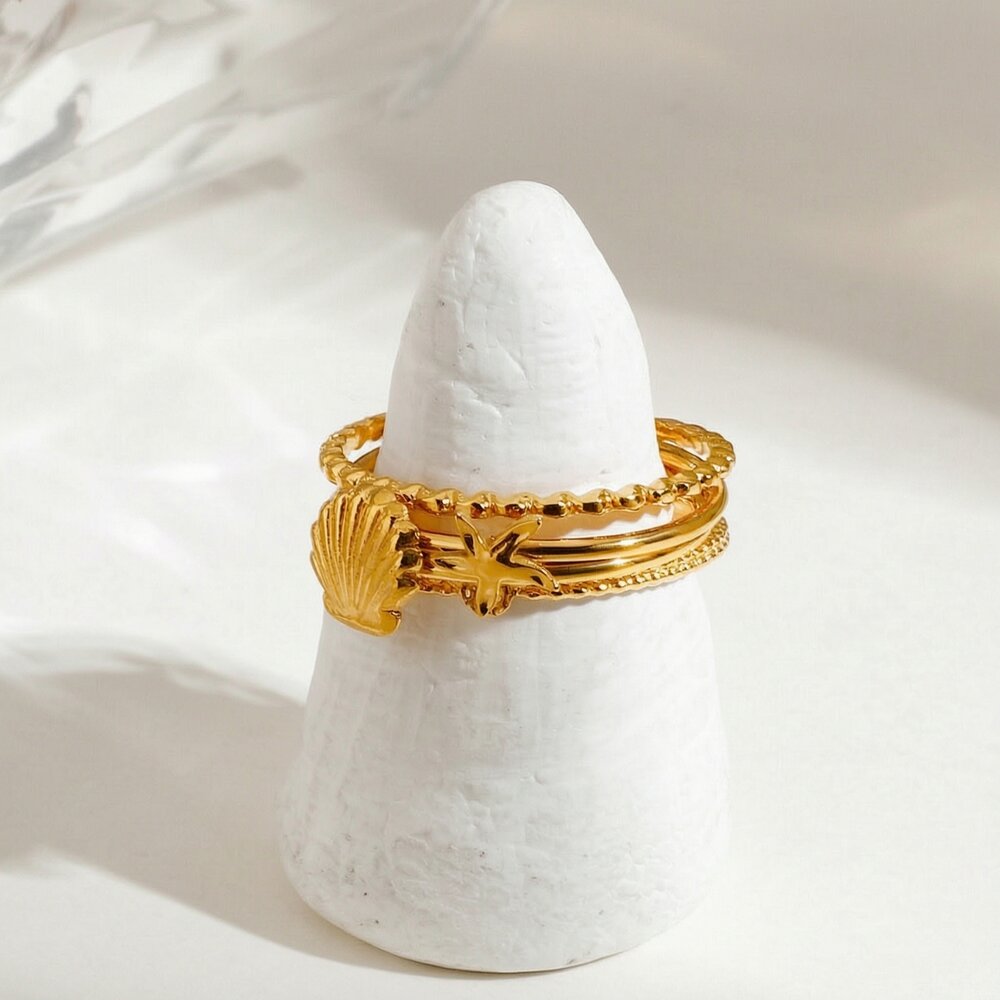 1 Piece Romantic Series Exquisite Conch Stainless Steel Waterproof Gold Color Women's Ring Sets h5Picture2