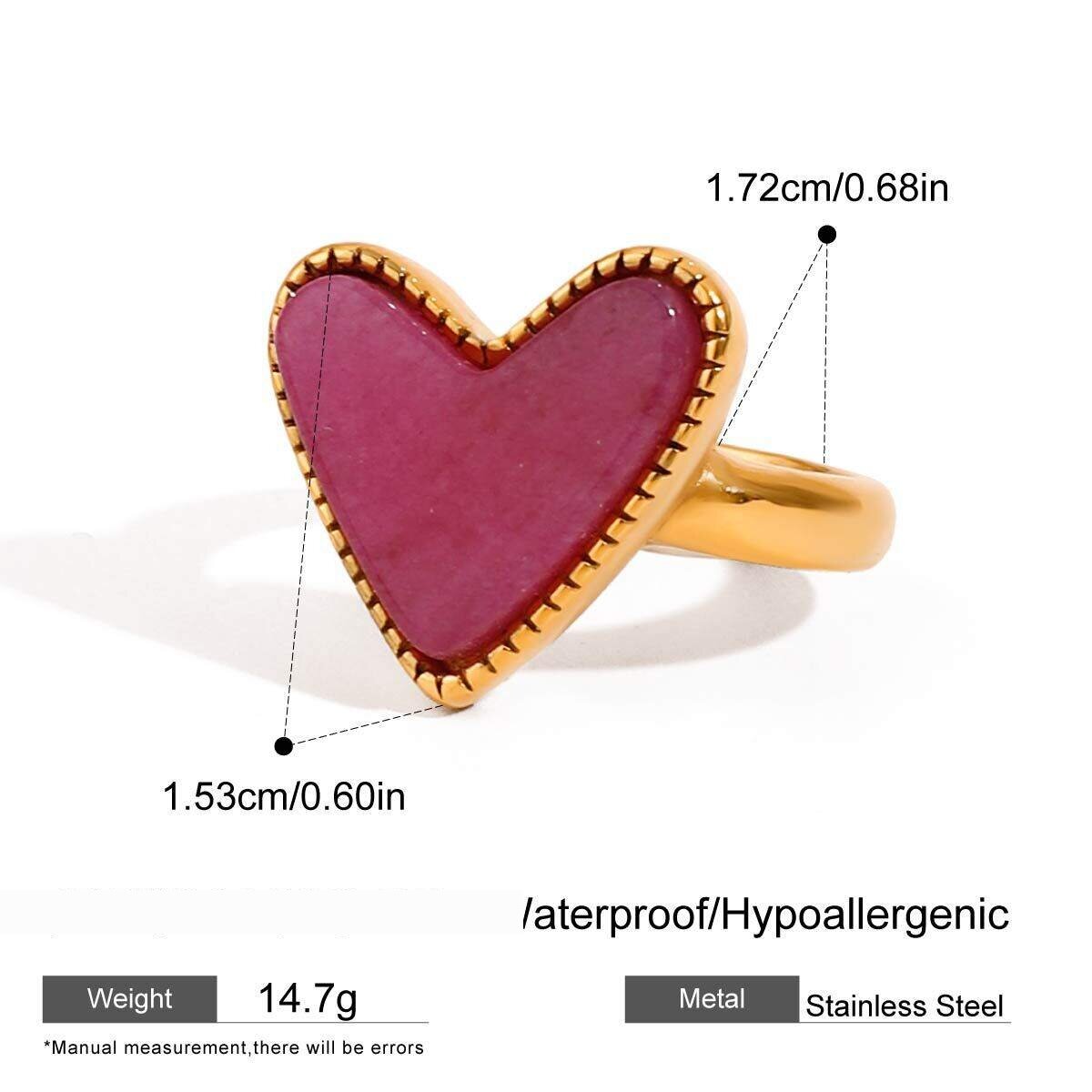 1 Piece Polychrome Series Conspicuous Heart Shape Stainless Steel Waterproof Gold Color Women's Adjustable Rings h5 
