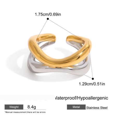 1 Piece Designable Series Chic Annular Stainless Steel Waterproof Gold Color Women's Adjustable Rings