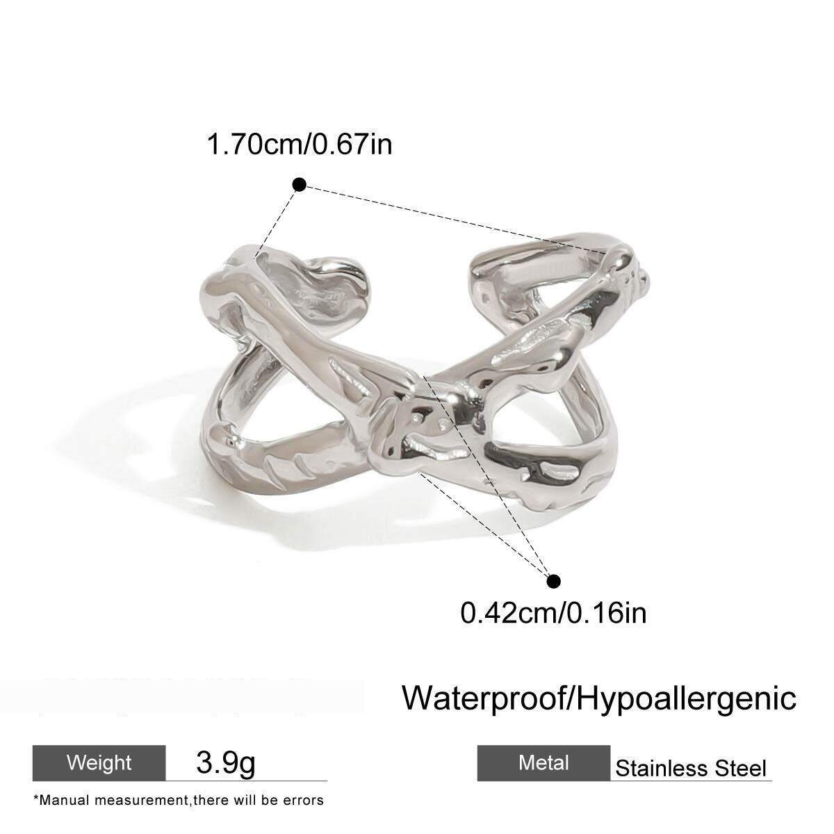1 Piece Charming Series Designable Hammered Texture Line Stainless Steel Waterproof Silver Color Women's Adjustable Rings h5 