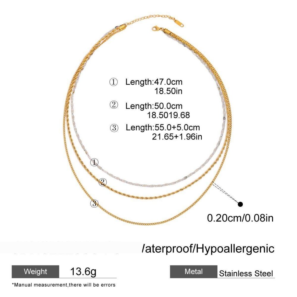 1 Piece Modern Series Line Stainless Steel Waterproof Gold & Silver Color Women's Layered Necklaces